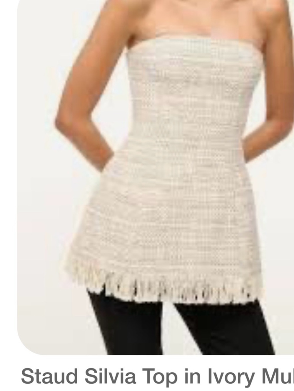 STAUD Ivory Strapless Crochet Fringe Tunic